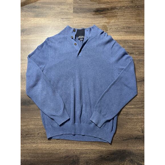 Brooks Brothers 1/4 Button Sweater Men's Large Blue Cashmere Blend - Picture 2 of 6